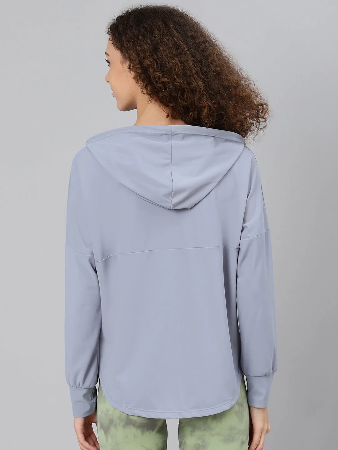 Women's Blue Solid Hooded Front-Open Training Sweatshirt