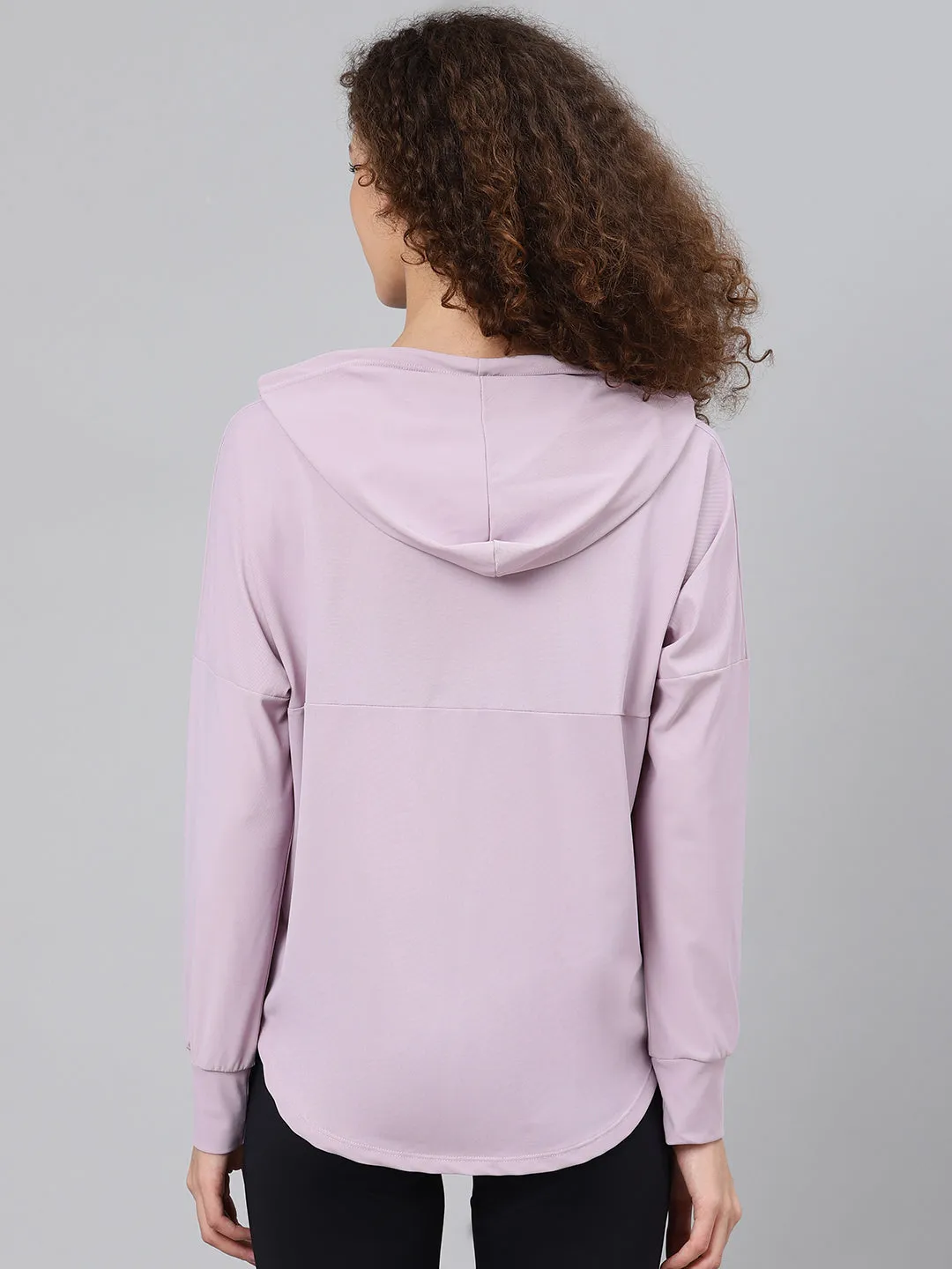 Women's Lavender Solid Hooded Front-Open Training Sweatshirt