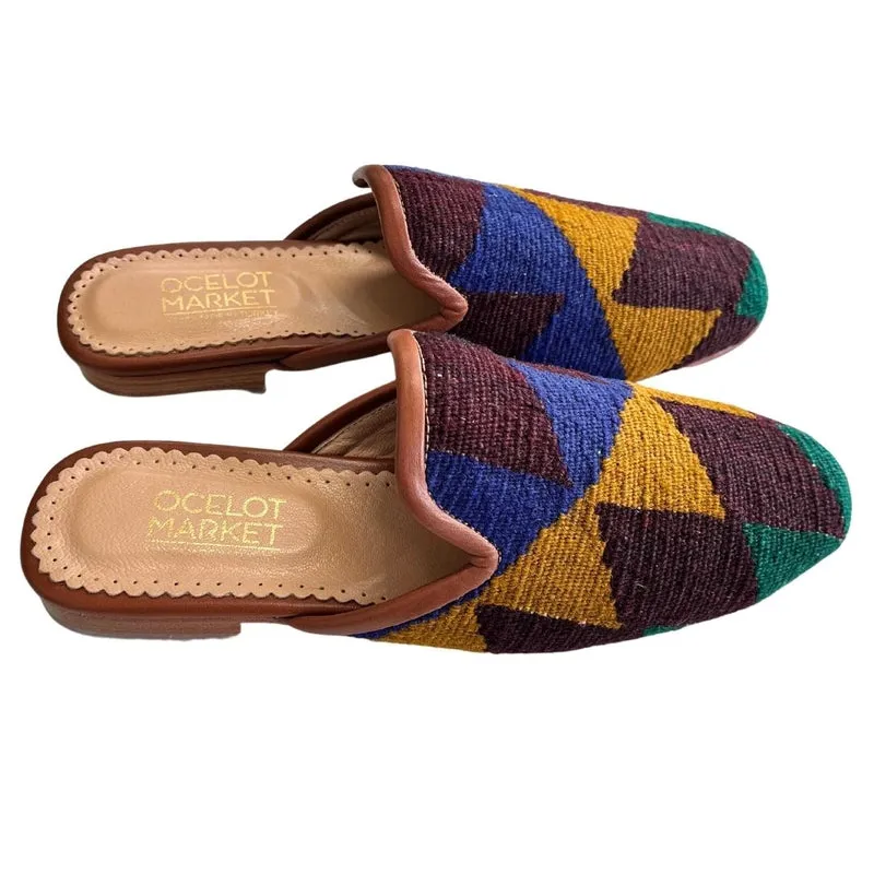 Women's Turkish Kilim Mule Black, Gold, & Green