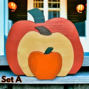 Wooden Fall/Halloween Decorations - Set of 3 Pumpkins