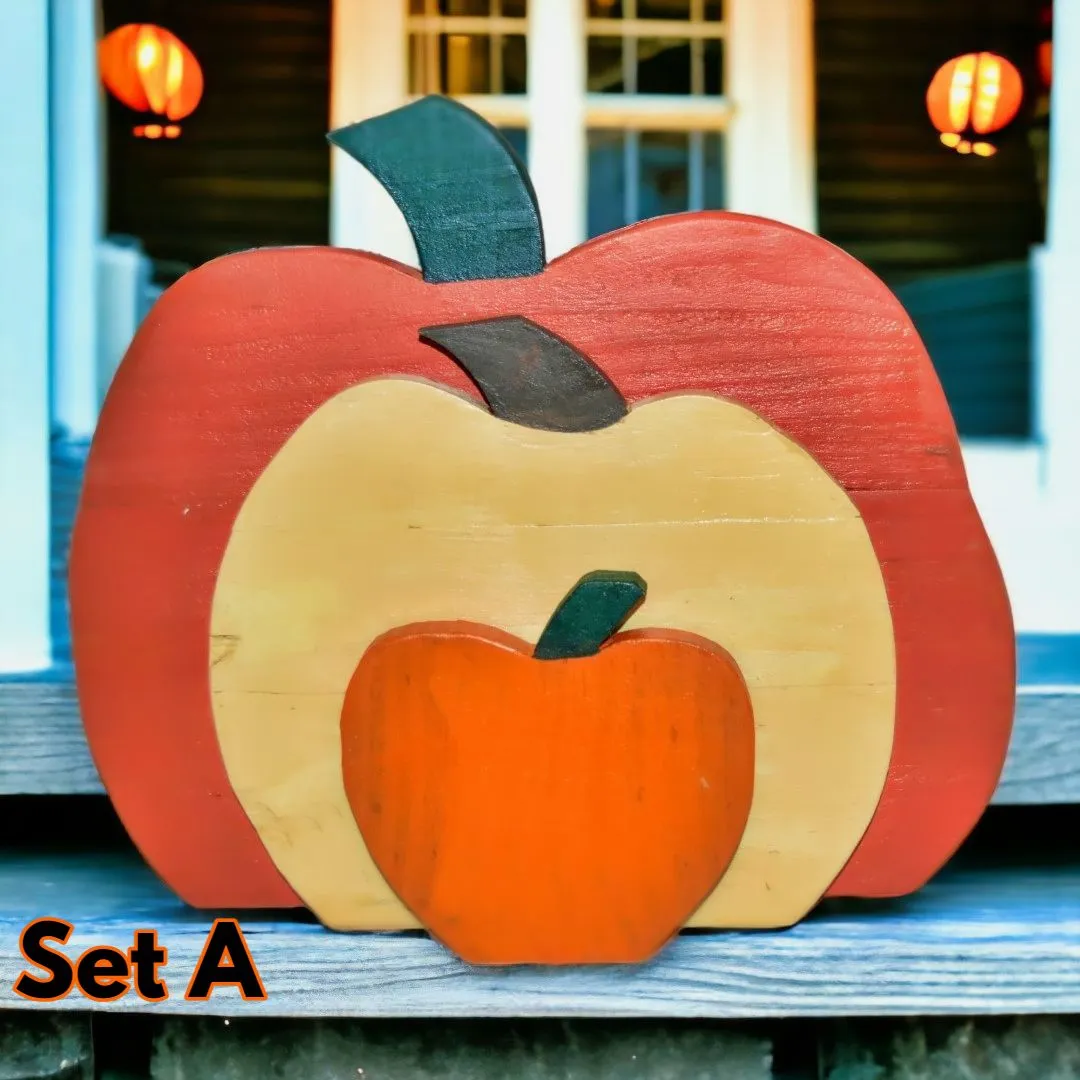 Wooden Fall/Halloween Decorations - Set of 3 Pumpkins