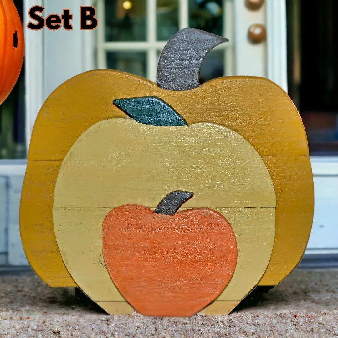 Wooden Fall/Halloween Decorations - Set of 3 Pumpkins