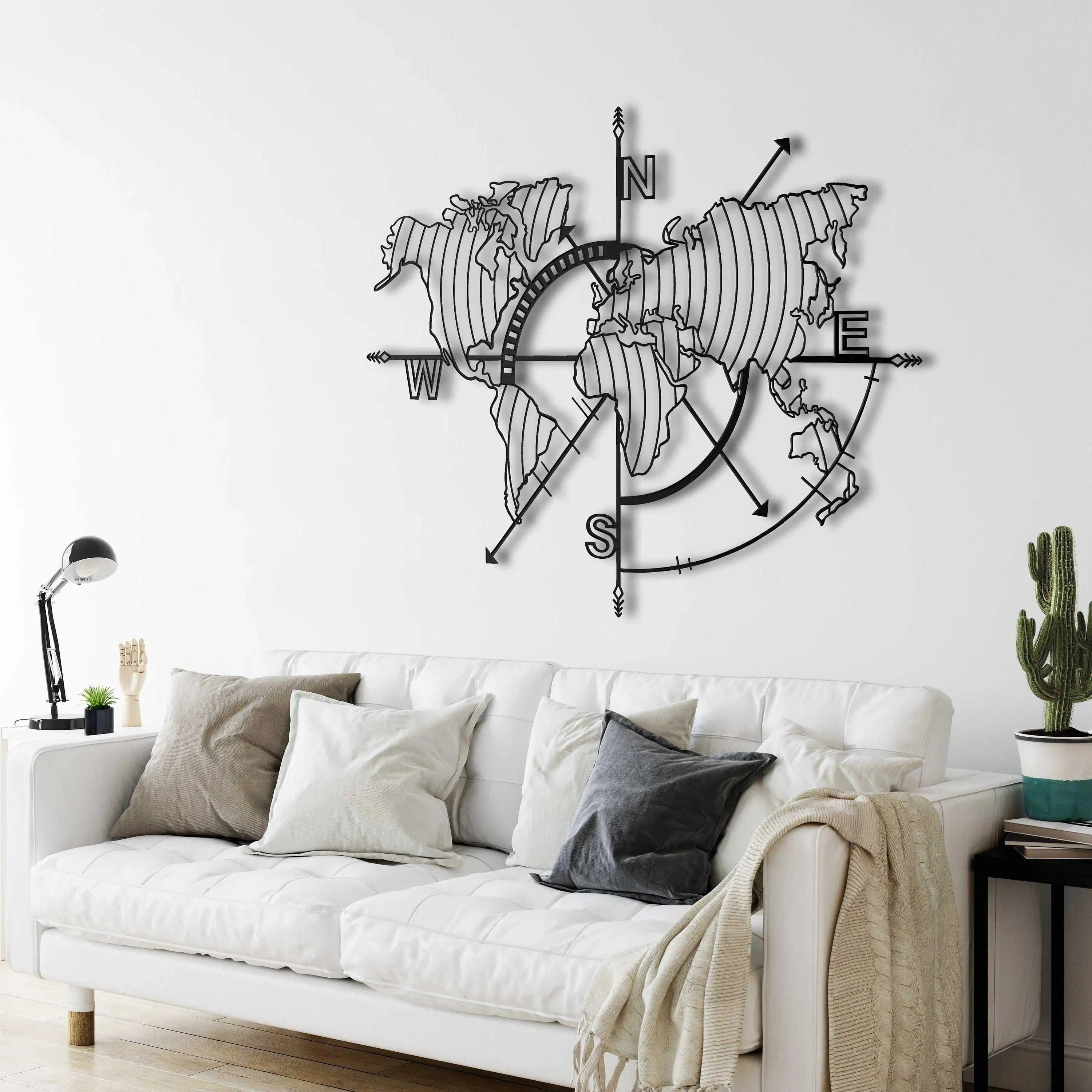 World Map Meridians Metal Wall Decor