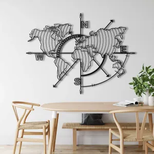 World Map Meridians Metal Wall Decor