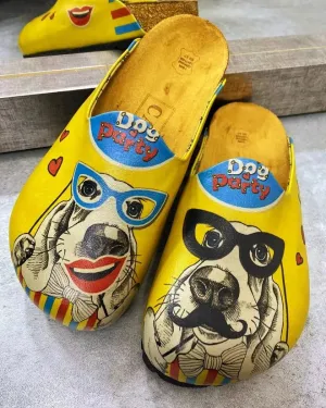 Yellow & Blue 'Dog Party' Clogs  -  CAL1412